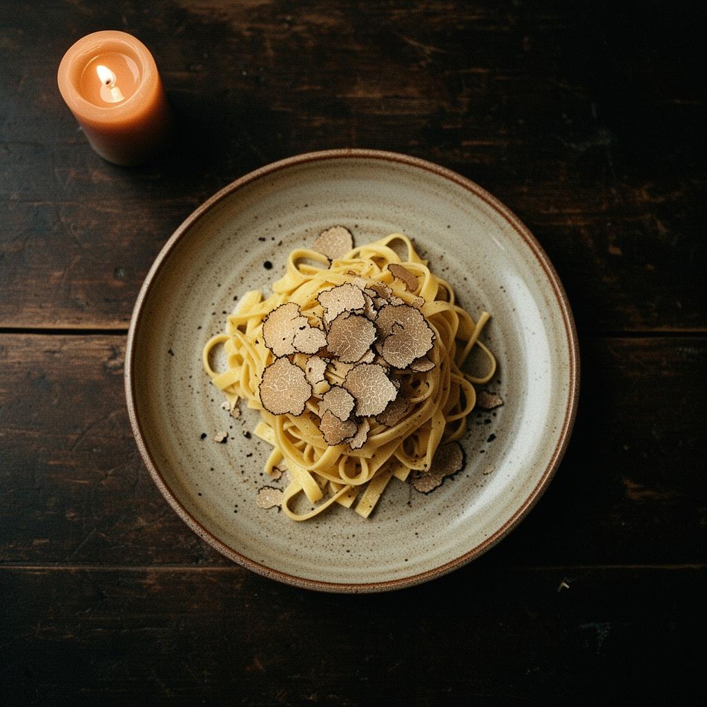 Handmade tagliatelle with shaved black truffle