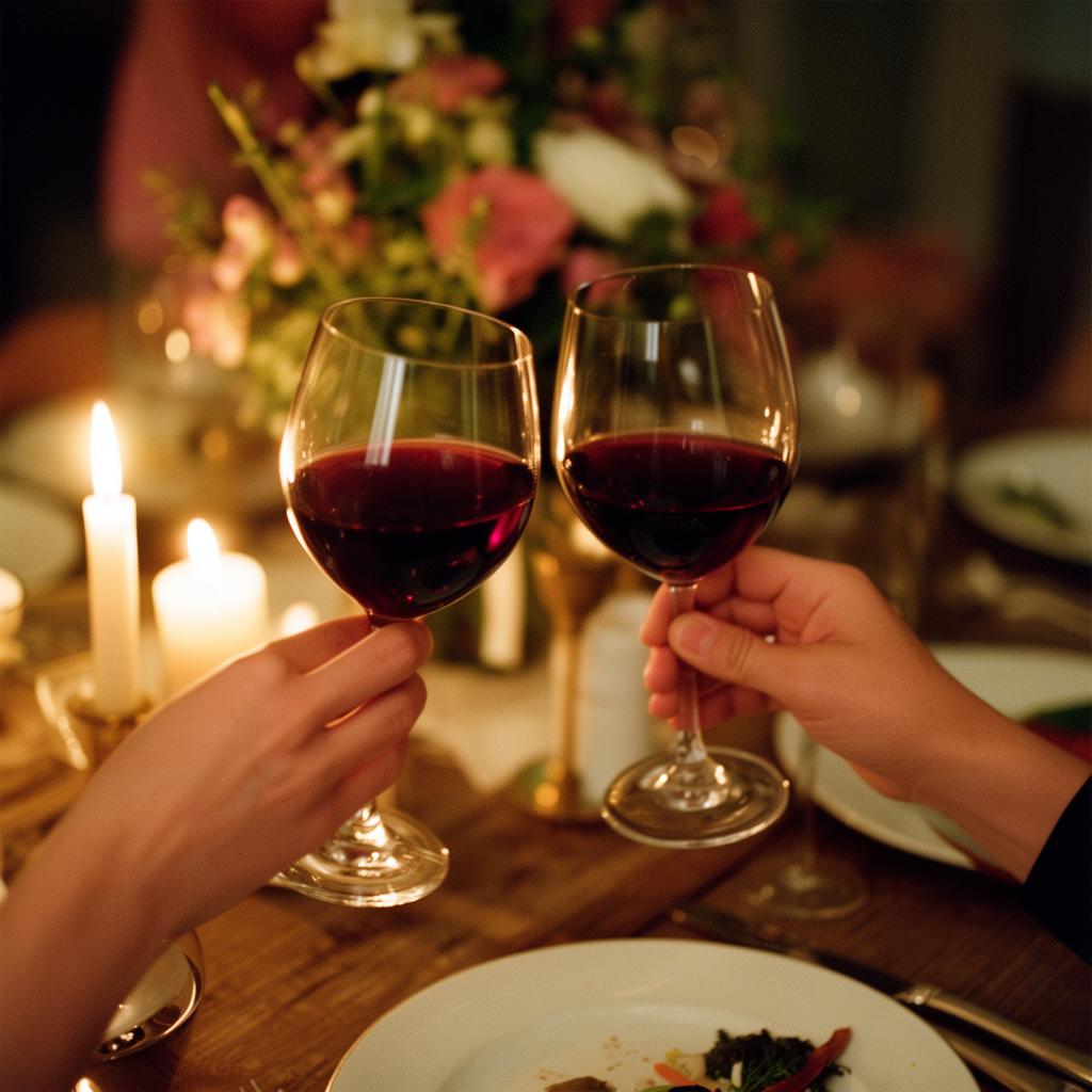 Guests toasting with red wine